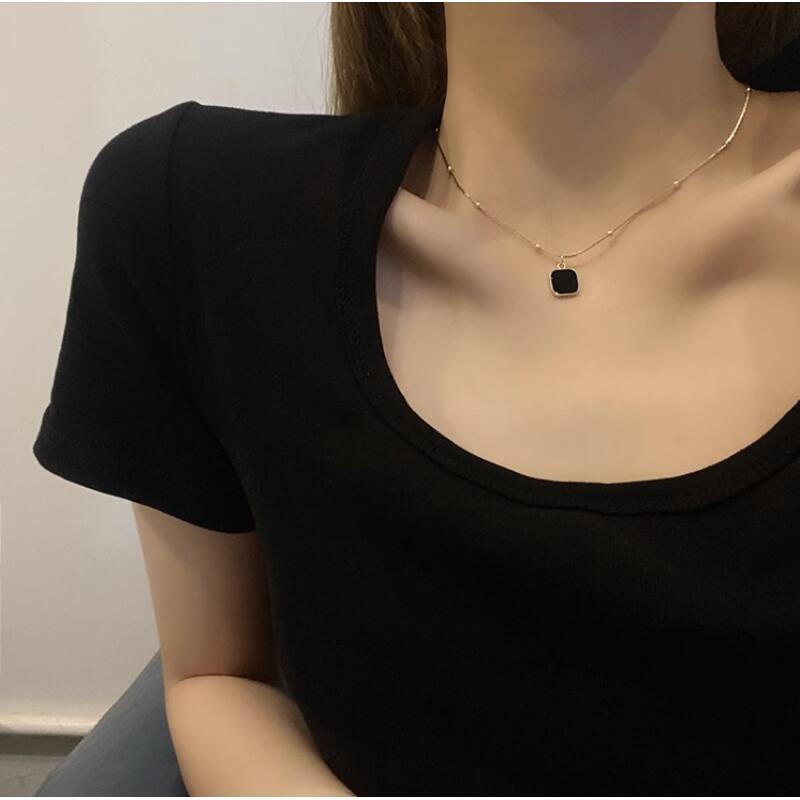 Product Introduction of Black Dark Geometric Square Necklace for Women's Light Luxury and Unique Design Sense Collar Chain 2025 New Instagram Hip Hop 7