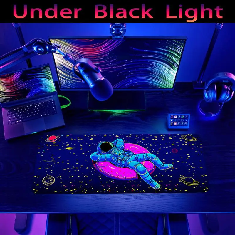 Cartoon Astronaut Pattern Extended Mouse Pad, 1 Count Fluorescent Design Decorative Mouse Pad, Desktop Mouse Pad for Home Office 5