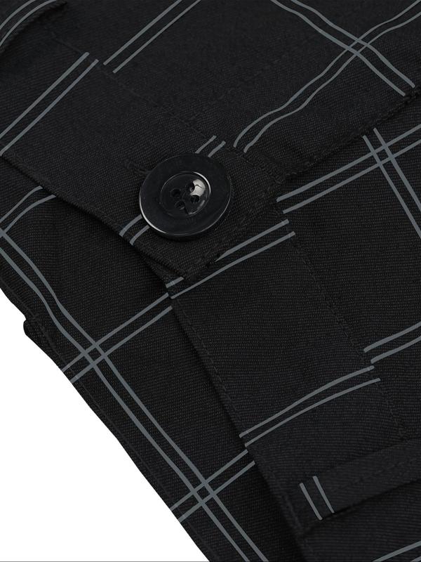 Men's Plaid Print Button Fly Slim Pants, Business Casual Pocket Design Trousers For All Seasons, Men's Bottoms For Work Office Daily Wear 3