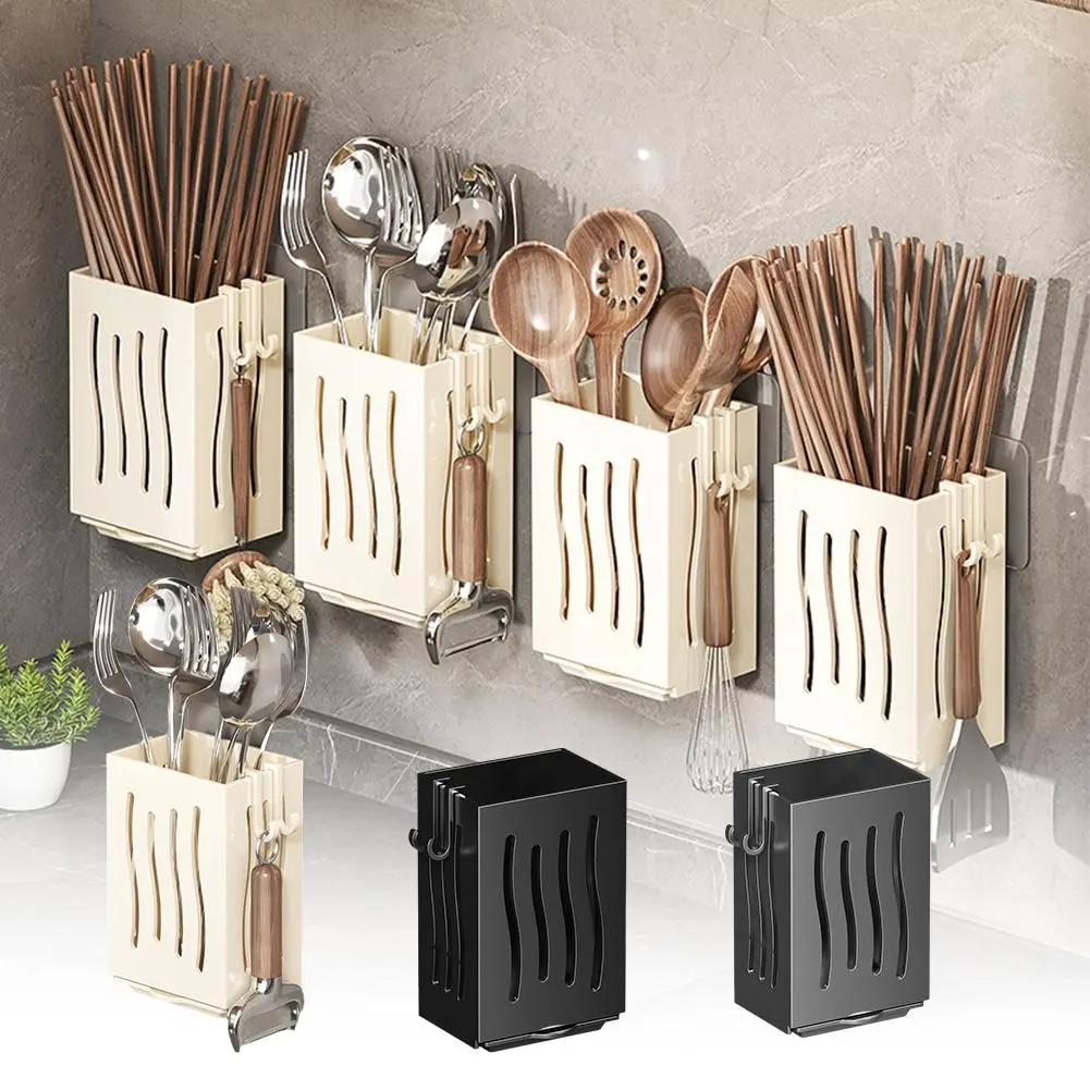 Wall Mounted Kitchen Cutlery Holder Storage Box With Drip Tray Cutlery Drying Rack Kitchen Storage Supplies