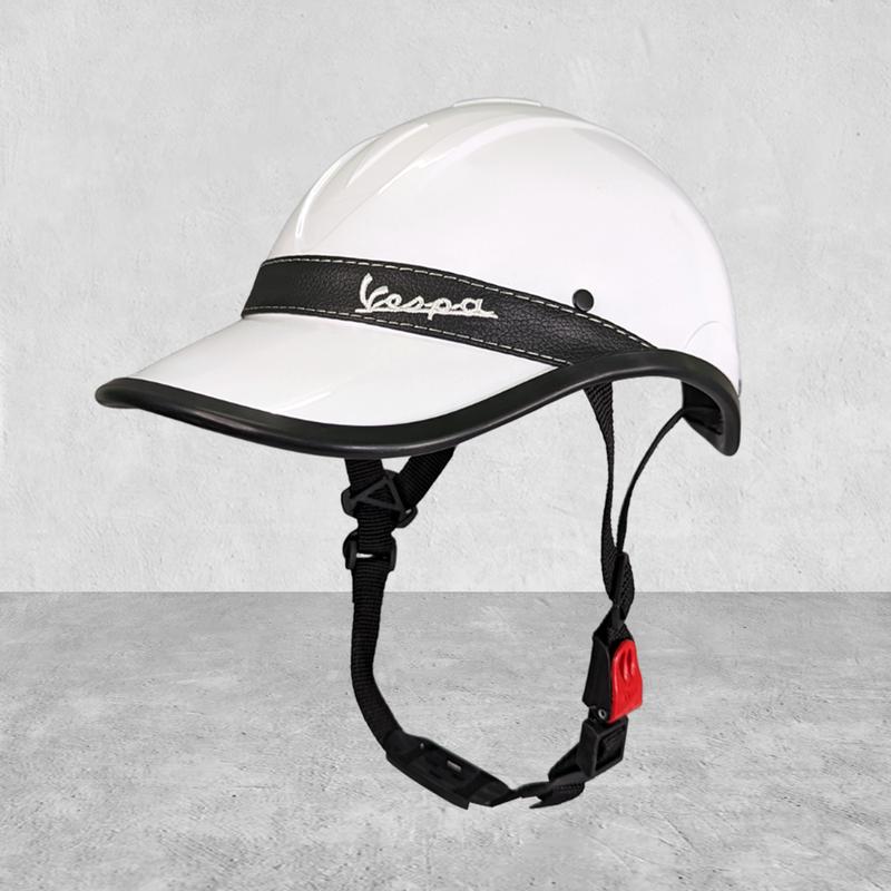 Mũ Bảo Hiểm Nửa Đầu Lưỡi Trai Vs - Full Trắng Viền Da Màu - Nam Nữ