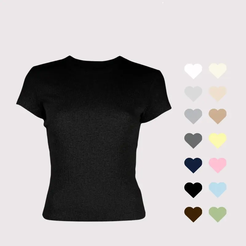 Áo Thun Baby Tee đen trắng chất Thun Gân Kiểu Co Dãn Ôm Body Cổ Tròn Tay Ngắn Dáng Dài ba196 Nữ Top Women 6