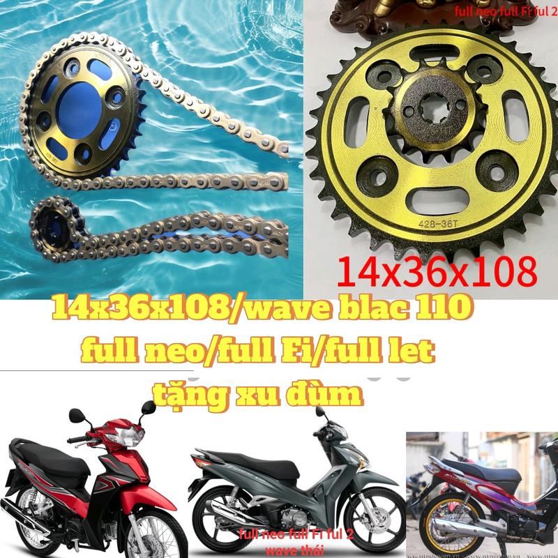 1 bộ NSR 10ly/AKITA thái/tặng xu đùm//14x36x108/wave lớn từ 2006 đến 2025/apa100,110/wave s 100 110/RSX110 110/rsx Fi/wave blac/full neo/full Fi/full let/phụ tùng xe gắn máy nhông sên dĩa phutung