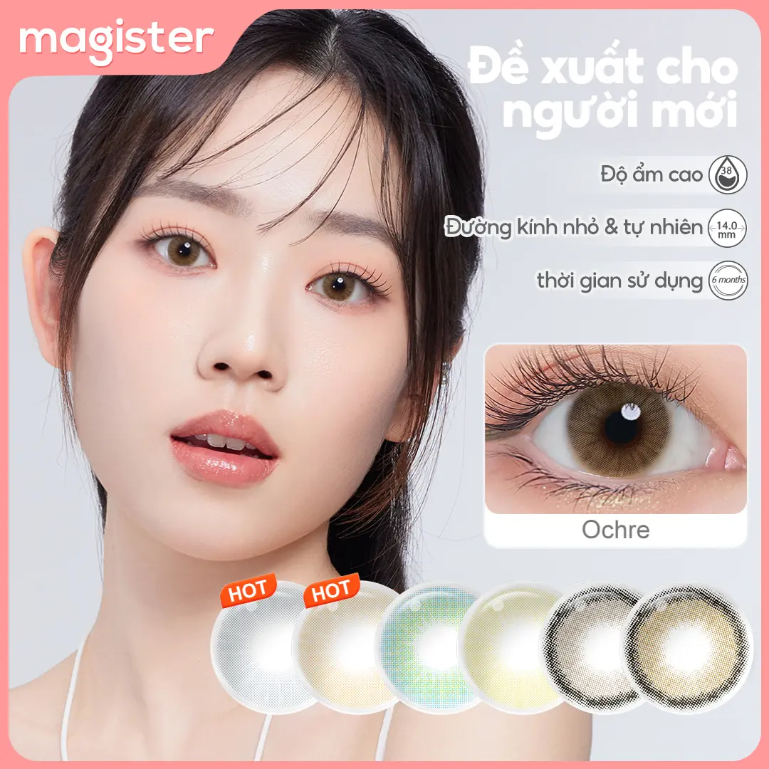 【Natural】Magister Kính Áp Tròng Đường Kính Nhỏ DIA 14.0mm Biege Brown/Charcoal Gray Kính Áp Tròng Màu Khuyến Nghị Cho Người Mới Bắt Đầu Tự Nhiên 6 Tháng Lens Hàn Mắt Màu 1 Cặp 2 Lens Tặng Khay Gương