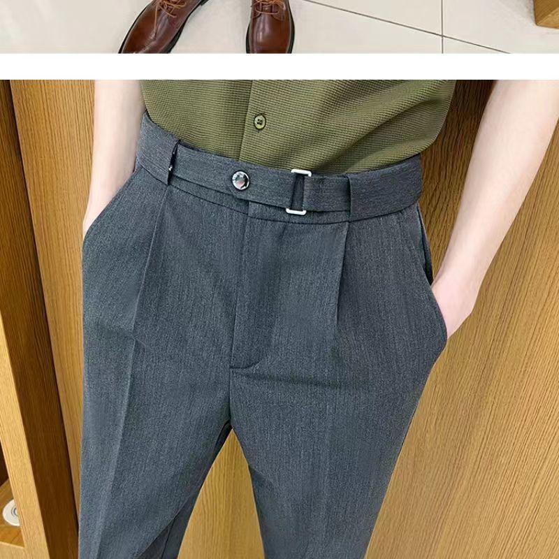 Product Introduction of New Summer Thin and All-Matching Casual Suit Pants Man's Belt Adjustable Solid Color British Slim Fit Skinny Pants Men's Fashion 26