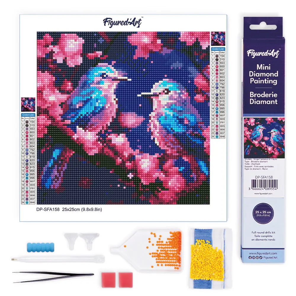 [พร้อมส่ง] Figured'Art ครอสติสคริสตัล 25x25 ซม. - นกฟ้ากับดอกไม้