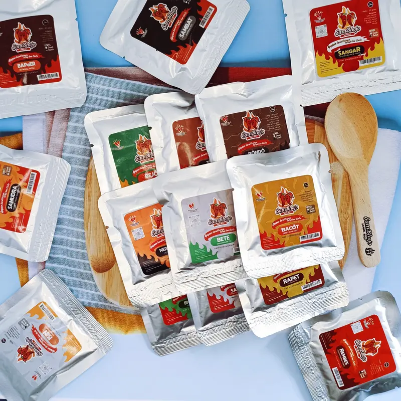 SamBhojo Sambal Sachet Paket 2pc Sambal Baby Cumi, Sambal Teri, Sambal Paru, Sambal Bawang, Sambal Terasi, dll Kemasan Sachet 20gr 4