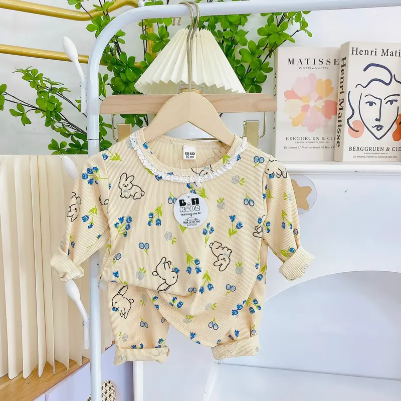 COMBO 2 BỘ quần áo thun tăm dài tay, họa tiết in kín cho bé gái size 6-16kg 7