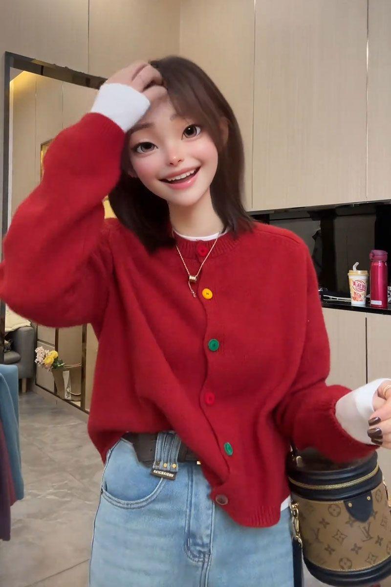 Product Introduction of Áo Cardigan Dệt Kim, Phong Cách Hàn Quốc, Chống Lão Hóa, Thiết Kế Cầu Vồng Thanh Lịch, Một Hàng Cúc, Cổ Tròn, Giống Như Len, Thích Hợp Cho Mùa Xuân, Hàng Mới Về, Phong Cách Lười Biếng, Áo Len Độc Đáo 15