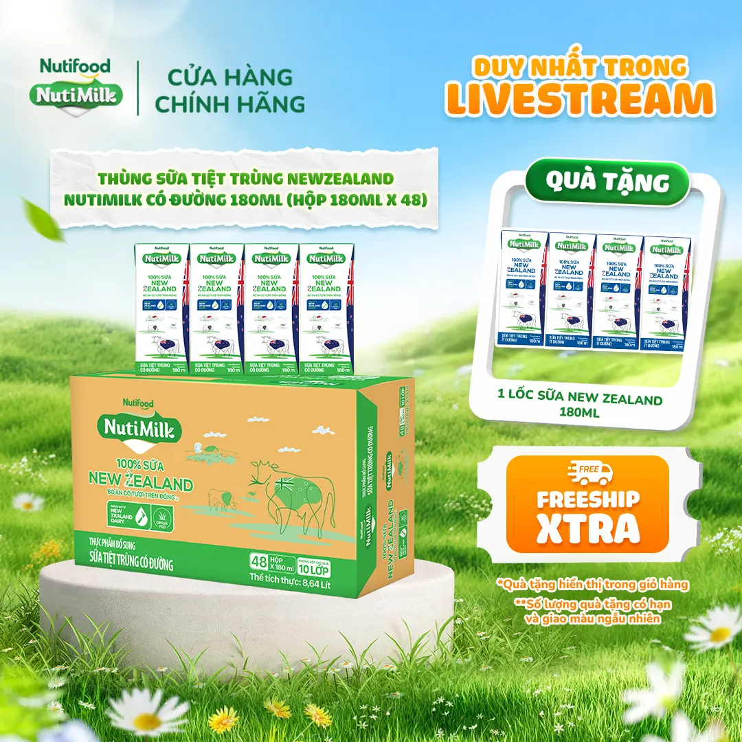 [NTF x KOL] Thùng Sữa New Zealand NutiMilk 180ml (Hộp 180ml x 48)