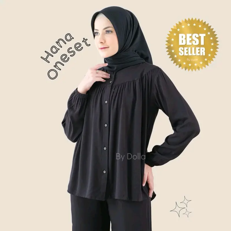 By Dolla - Hana One Set - Setelan Rayon Twill Wanita Muslim Baju Setelan Nyaman Katun Casual full Kancing