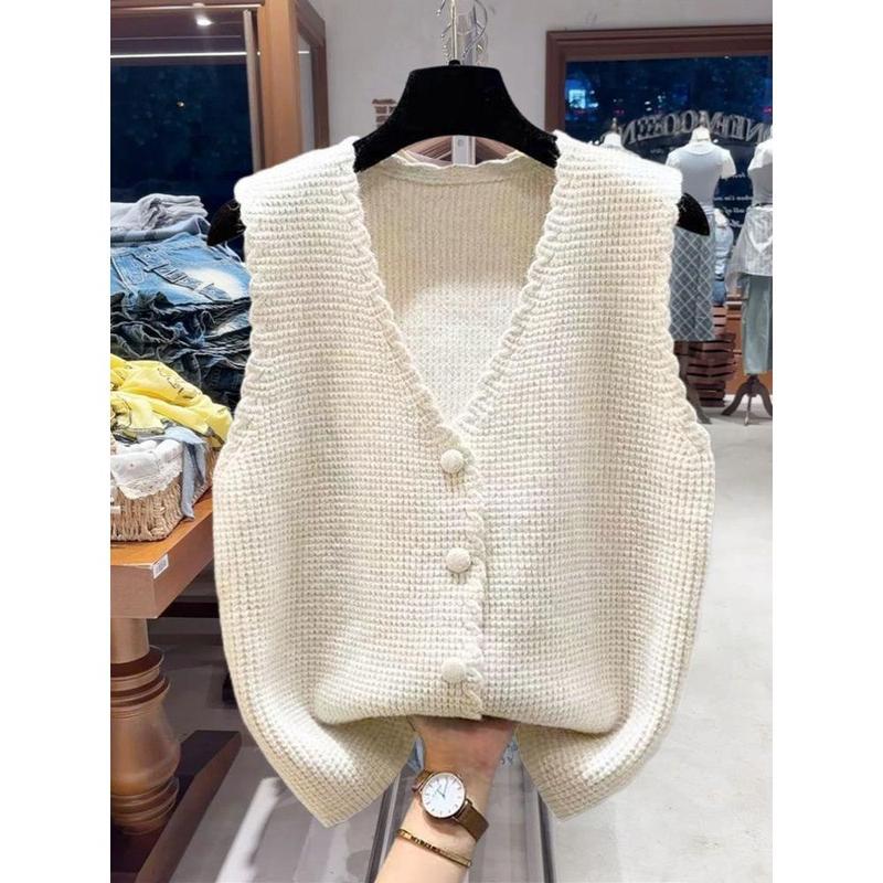 Áo Vest Dệt Kim Cổ Chữ V, Thương Hiệu Nổi Tiếng Pháp Độc Quyền, Áo Khoác Ngoài Mùa Thu, Áo Vest Áo Len Không Tay Áo Vest, 2024, Quốc Tế Thương 0