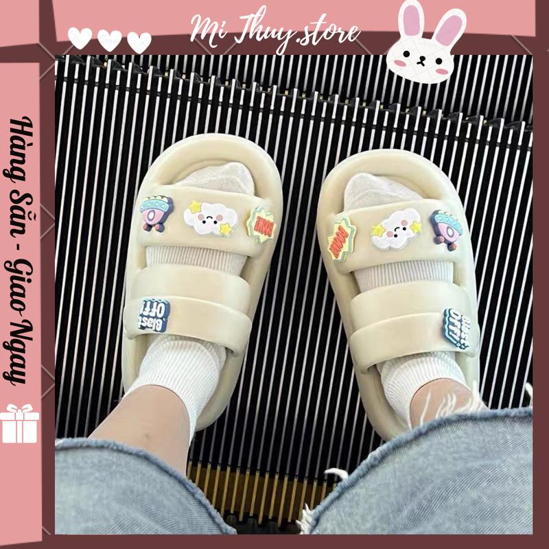 ( Chọn lùi 1 size) Dép nữ dép sandal hai quai form to đế bánh mỳ 4 cm nhựa eva êm sticker cute SANDAL VŨ TRỤ