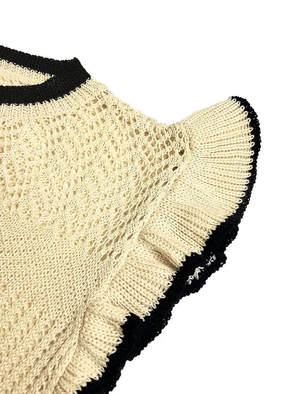 Women's Contrast Binding Sweater without Bottom, Casual Cap Sleeve Round Neck Knit Top for Summer, Fashion Women's Knitwear for Daily Wear 7
