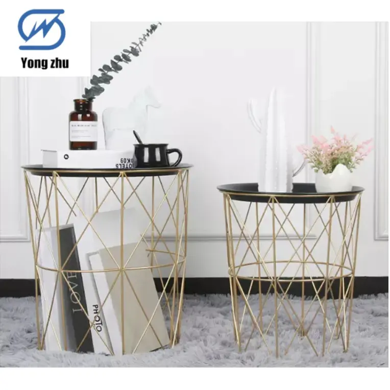 INS Nordic Iron Bay Window Small Coffee Table Simple Living Room Sofa Side Table round Table Bedside Table Storage Stora