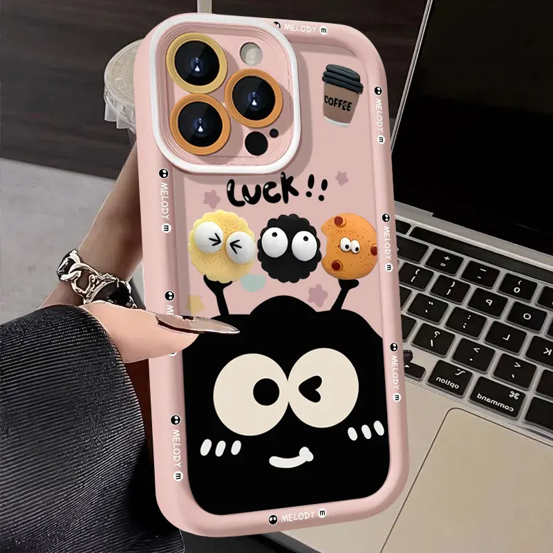 Case HP Untuk Realme C51 C61 C51s C35 C63 C67 C55 Note 60 C53 C12 C11 5i C15 C31 C20 C21Y C30 C21 C17 11 8i 9i 6i 7i 5s C25 Note 50 C25Y C33 NARZO N63 N61 Keberuntungan Lucu Kartun Lucu Bola Batubara Hitam Kopi Soft Cover 0