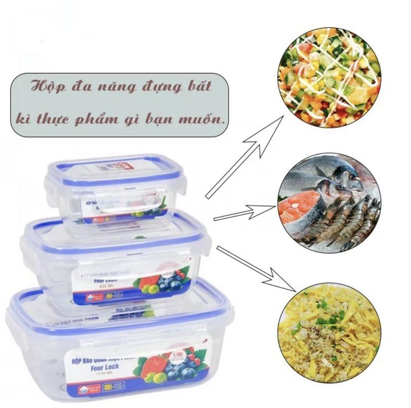 Bộ 3 Hộp Nhựa Chữ Nhật Đựng Thực Phẩm , Hộp Lạnh bảo quản thức ăn tiện lợi, an toàn (MS: 6530)