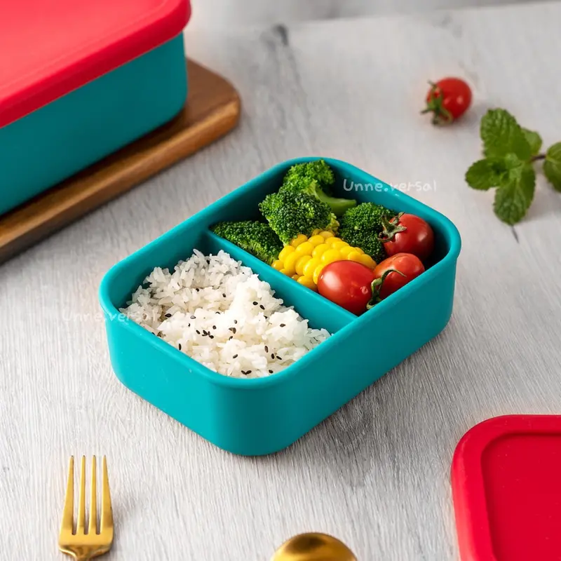 [ Unne.versal ] – Kotak bekal sekat 2/Lunch box silicone 2 compart/ Bento silicone premium lunch box/Kotak bekal anak/Tempat makan silikon anti tumpah anak/Lunch box anti pecah anti bocor/kotak makan sekat silikon/bpa free/food grade 2