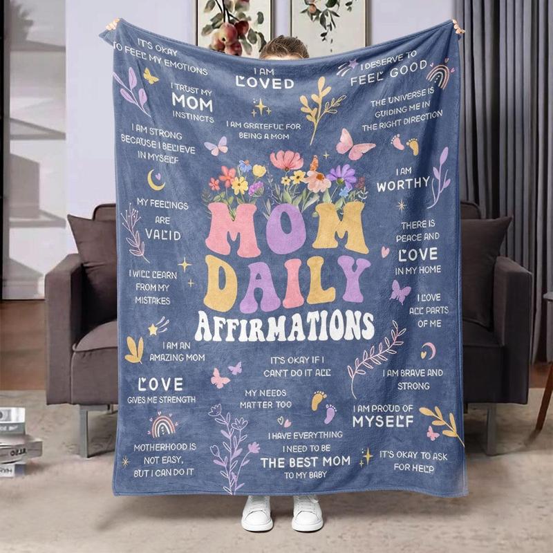Floral & Letter Pattern Blanket, 1 Count Modern Soft Throw Blanket, Air-conditioned Room Blanket, Warm Nap Blanket for Home Office Travel Camping 6