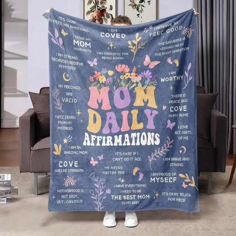 Floral & Letter Pattern Blanket, 1 Count Modern Soft Throw Blanket, Air-conditioned Room Blanket, Warm Nap Blanket for Home Office Travel Camping 6
