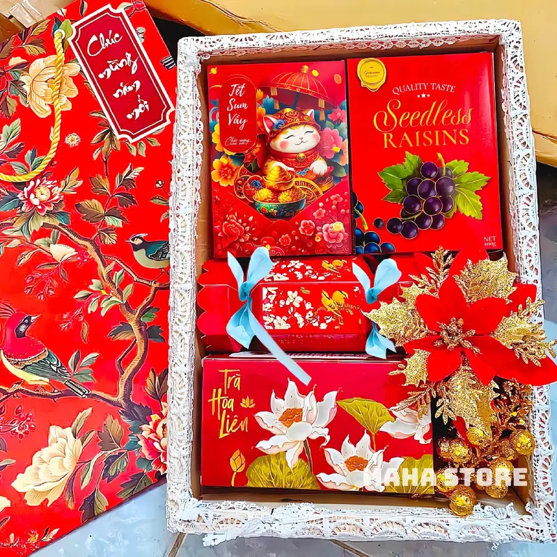 SET Quà Tết 2026 - Bao gồm 4 món (Có hộp, túi xách) làm quà tặng cho người thân, đối tác, trưng bày,..