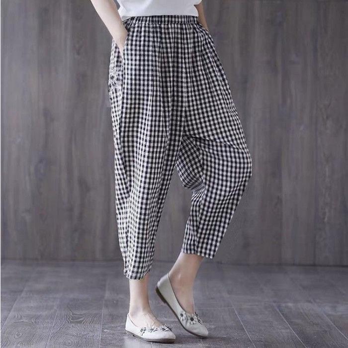 Quần Harem, Hàng Mới Về Với Chất Liệu Cotton, Mỏng Và Bó Sát, Quần Rộng Thùng Thình In Họa Tiết, Ngoại Cỡ, Quần Thường Ngày Vải Lanh Và Cotton, Dáng Rộng Vừa Vặn, Thích Hợp Cho Mẹ, Quần Cropped, [3595 Lặp Lại] quần  xanh  đen quần  ống  rộng  xám  tiêu 7