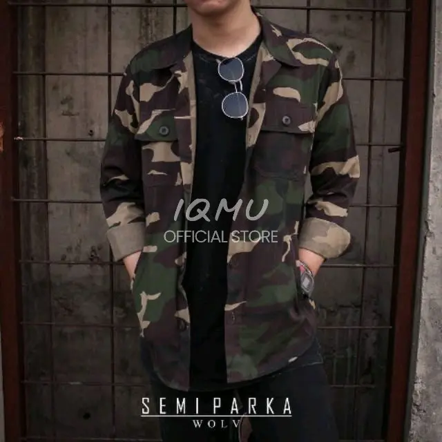 Kemeja Loreng Semi Parka Bahan Kanvas Tr Pria wanita Top  - Jaket Semi Parka - Fashion Terbaru 1