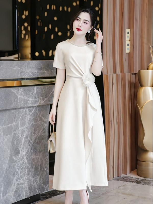 MIỄN SHIP MDU4708 Váy Mango Ý Cao Cấp - Thiết Kế Cổ Tròn Đính Ngọc Trai Sang Trọng Thanh Lịch Dành Cho Nữ