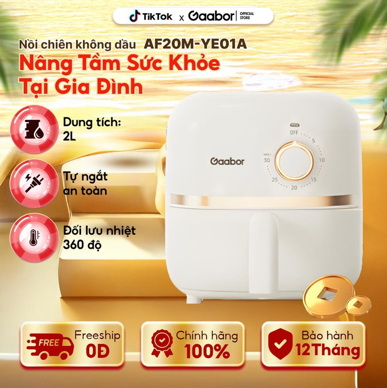 Gaabor | Nồi chiên không dầu Gaabor AF20M-YE01A dung tích 2 lít dùng cho 1 người công suất 900W nóng nhanh nhỏ gọn xịn xò nồi chiên Nấu ăn cooker noi chien gaabor nướng lò nướng hấp sấy air fryer