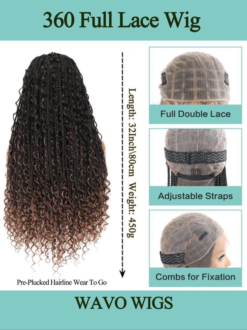 Product Introduction of 32 Inch Long Braided Wigs with Curly Highlight for Women, Gorgeous Fluffy Wigs with Baby Hair, Synthetic Full Lace Wigs for Party, Daily Use 1