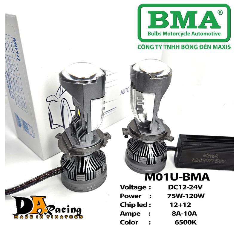 [CHÍNH HÃNG BMA] Pha led bi cầu M01U-R05 công suất tubo 120W với 24 nhân led siêu sáng chân H4 cho Oto, xemay