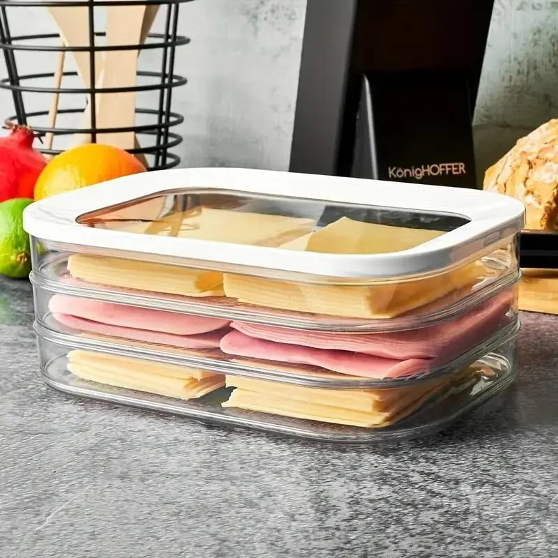 3-tier Stackable Refrigerator Food Storage Container with Lid, 1 Count Food Preserving Container, Kitchen Organizer for Meat, Vegetables, Utensils 2