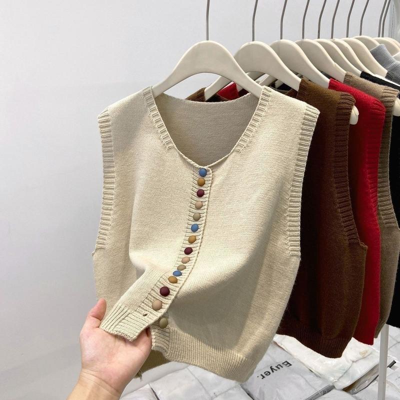 Áo Vest Cổ Tròn, Dệt Kim, Dành Cho Nữ, Dáng Rộng Vừa Vặn, Thời Trang, Thích Hợp Cho Mùa Xuân Và Mùa Thu, Váy Băng Quấn Áo Len gile  cổ  tròn 1