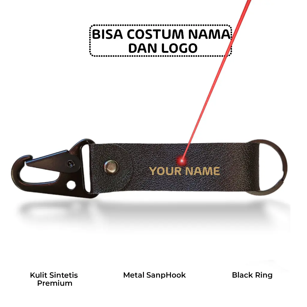 UDMS Gantungan Kunci Kulit Costum Nama Logo Snaphook Leather Keychain