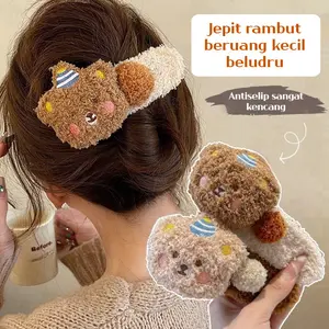 Jepit Rambut Karakter Beruang Pudel Bulu Jumbo Gaya Autumn Lucu Jepit Sanggul Poni