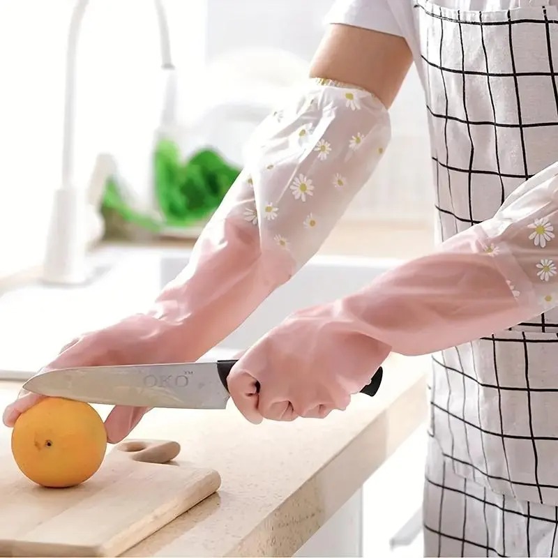 Waterproof Cleaning Gloves, 2 Counts Non-slip Dish Washing Gloves, Multifunctional Household Cleaning Gloves for Kitchen & Bathroom 5