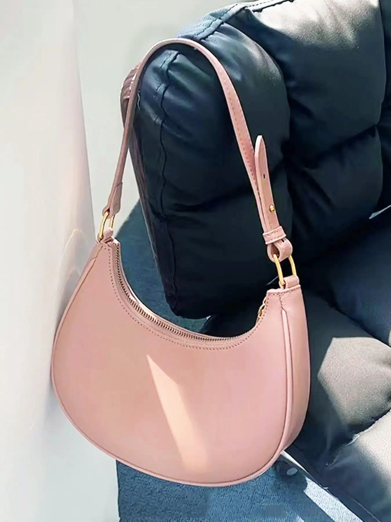 Women's 1 Piece Solid Color Half Moon Bag, Fashionable All-match Underarm Bag For Daily Used, PU Leather Hobo Bag For Daily Wear