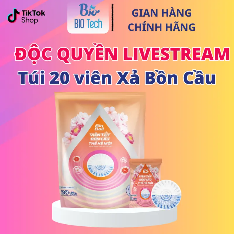 (9) MUA 1 túi 20 Viên Xả Bồn Cầu 2 ngăn BIOBALL hương Cam Đào - Mẫu mới 4PS 0