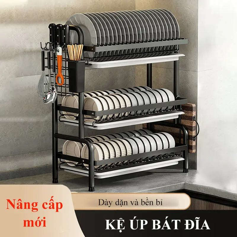 Kệ úp bát đĩa HOMELOVE Kệ chén đa năng có khay hứng nước 3 tầng 4 tầng 5 tầng có giá để đũa dao thớt