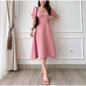 Gaun Tiara Scuba Casual Pesta Wanita A-Line Midi - Formal