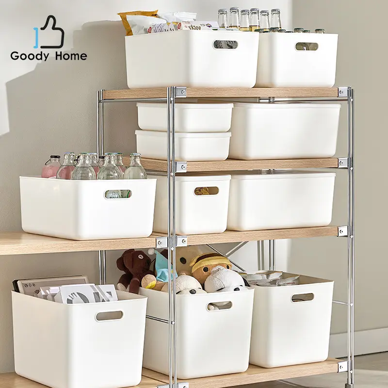 Goody Home กล่องพลาสติกพร้อมฝาปิด ใส่ของใช้ทั่วไป ประหยัดพื้นที่ สีสันสวยงาม (เฉพาะสีขาว ฝากล่องจะเป็นสีใส เท่านั้น))