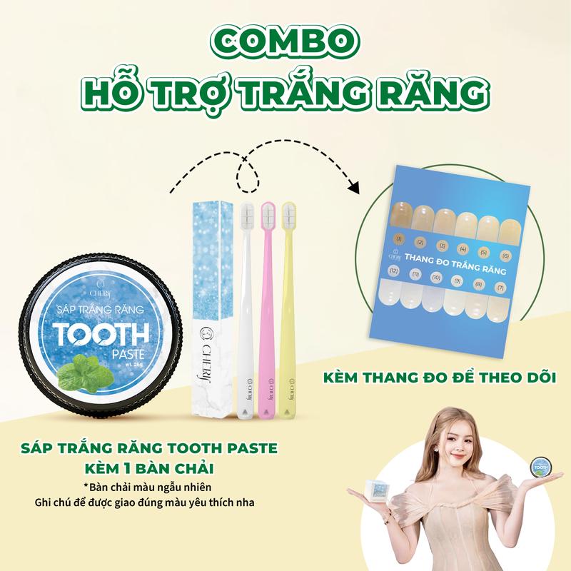 KEM TRẮNG RĂNG SẠNG SÁP Tooth Paste 25gr + Bàn chải lông tơ cao cấp cho nữ