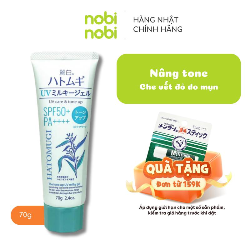 Kem chống nắng Hatomugi nâng tông & dưỡng ẩm da 70g (Xanh Bạc Hà) (Hàng chính hãng) Skincare dành cho da dầu mụn, da nhạy cảm Nam Nữ