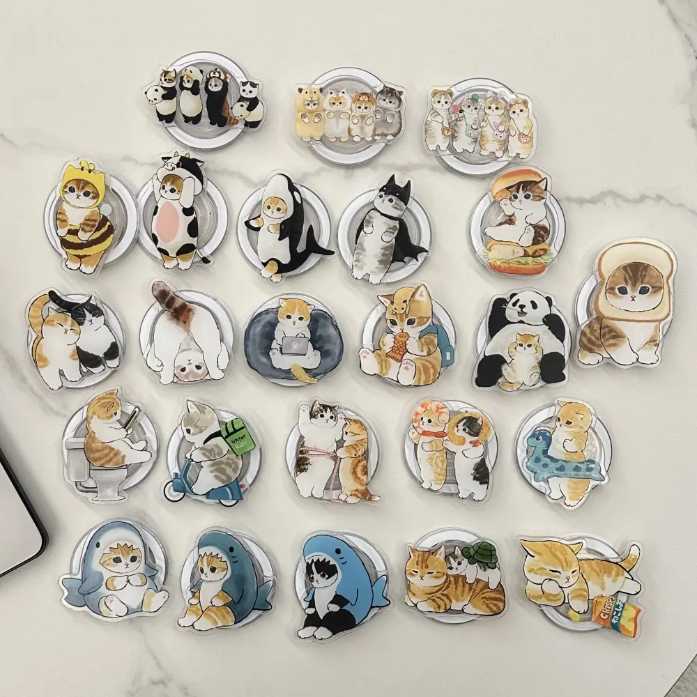 Cute Cat Magnet Phone Grip, Finger Ring, Cute Cartoon Mobile Stand Holder, Magnetic Cat Smartphone Mount for Girls, Cellphone Handsfree Stand, Compatiable with Magsafe Phone / Phone Case Accessories phoneringholder