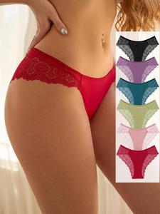 Braguitas de encaje en contraste para mujer, braguitas suaves, cómodas y transpirables para el día a día, ropa interior para todas las temporadas
