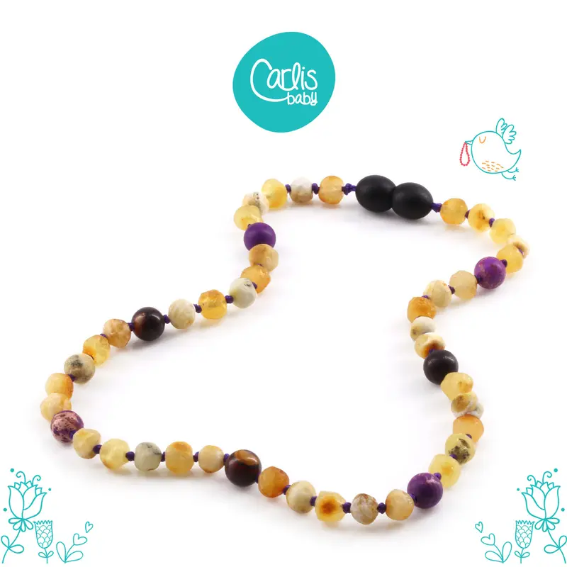 Kalung & Gelang Amber Tumbuh Gigi Bayi dengan Purple Imperial Jasper & Mookaite By Carlis Baby. AGL33 5