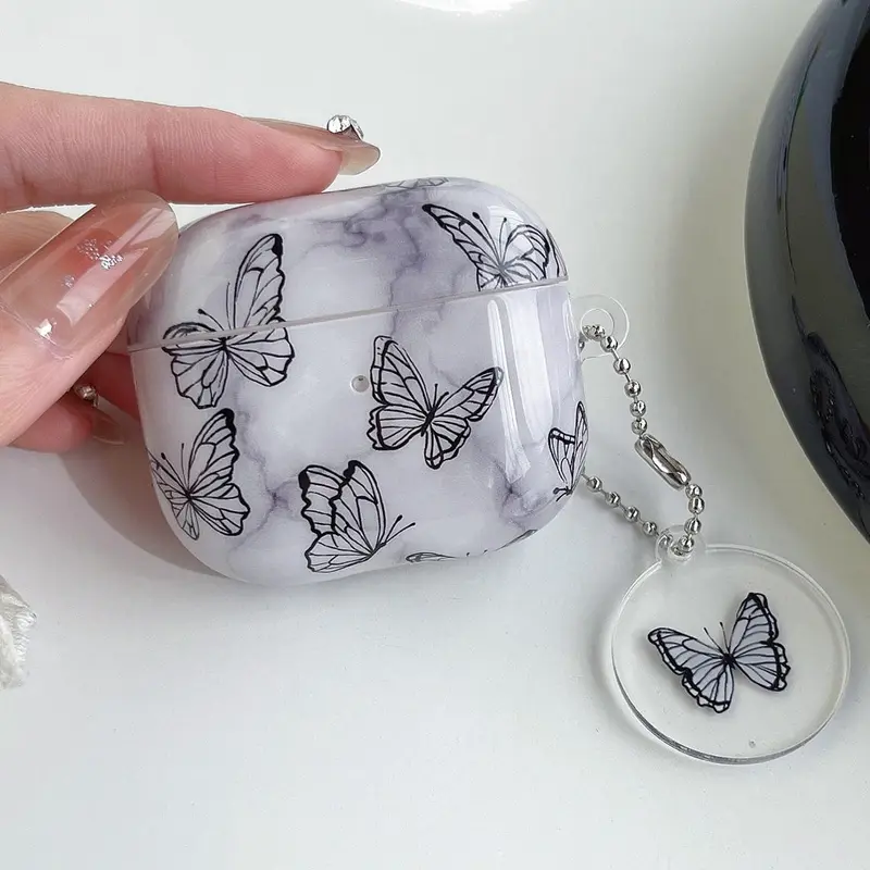 Butterfly Pattern Earphone Case with Hanging Pendant, 1 Count Anti-fall Decorative Earphone Protector Cover Compatible with AirPods2, AirPods3, AirPods Pro, Earphone Protective Case Accessories 3