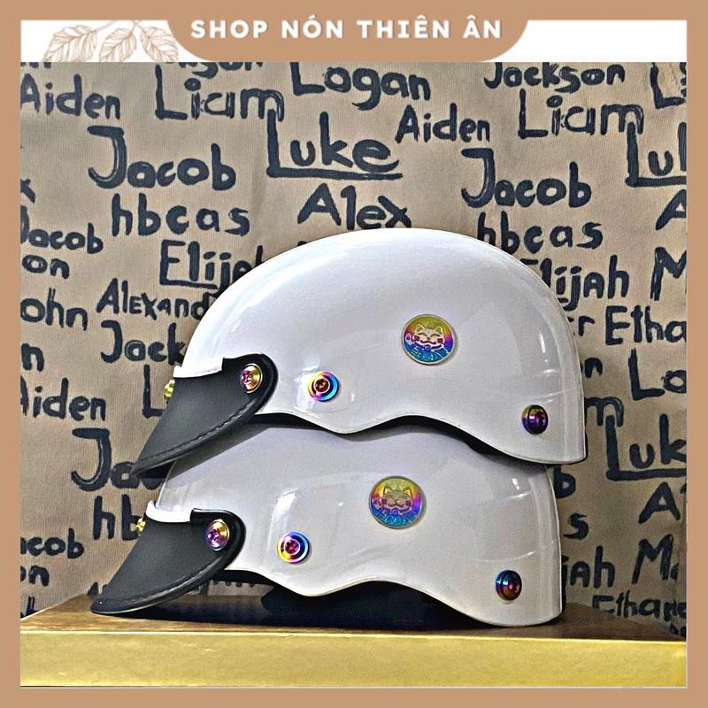 Nón Bảo Hiểm Trơn - Sơn Nhiều Màu Phủ Nano Bóng - Ráp 7 Ốc TiTan Gr5 + LoGo Mèo