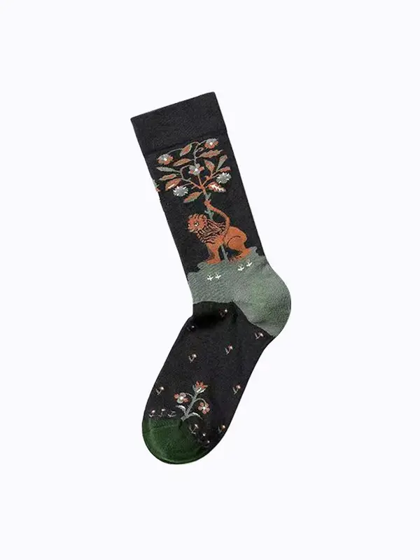 Women's 4 Pairs Animal & Floral Print Crew Socks, Casual Fashion Street Comfy Socks For Daily Vacation Party, Women's Socks For All Seasons 7