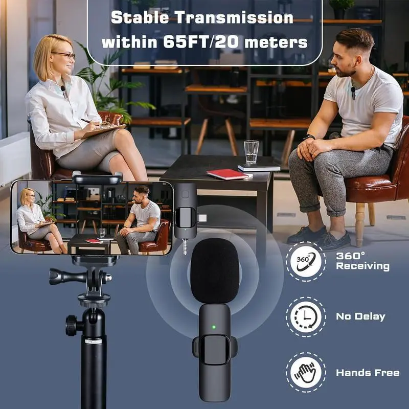 4 in 1 Wireless Lavalier Microphone, 1 Set USB Rechargeable Wireless Microphone, Professional Wireless Lavalier Lapel Microphone for iPhone Android Phone 6
